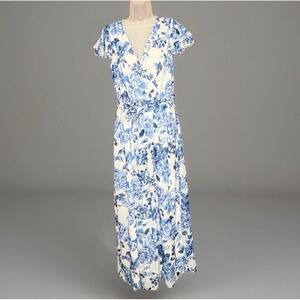 Eliza J Maxi Dress Women 8 Blue Floral Flutter Sleeve Romantic Cottagecore Fairy